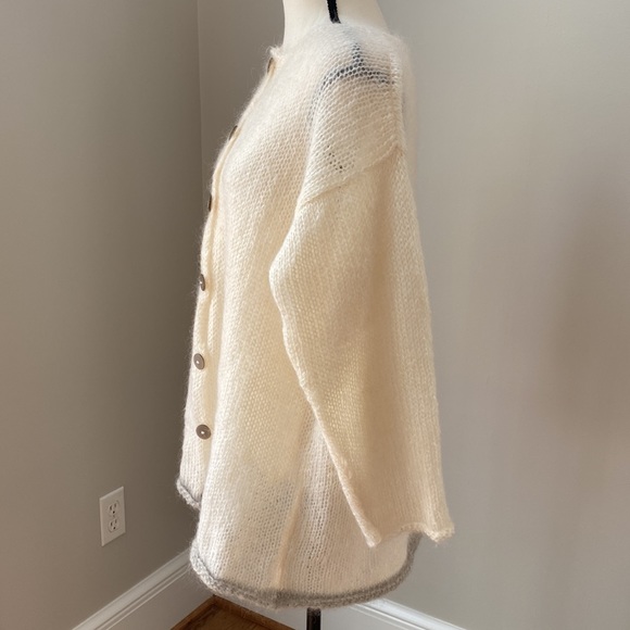 Handmade wool sweater cardigan neutral coastal grandma Small lightweight - Picture 4 of 10